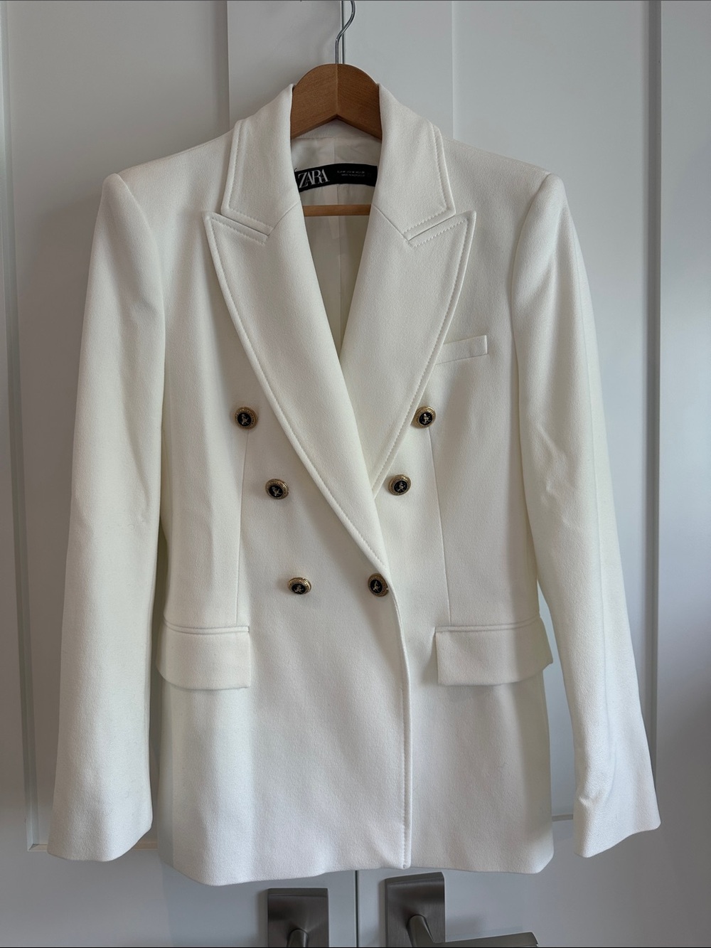 Zara Cream Double-Breasted Blazer with Gold Buttons